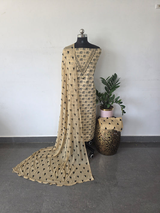 Elephant satin cotton salwar set - off white