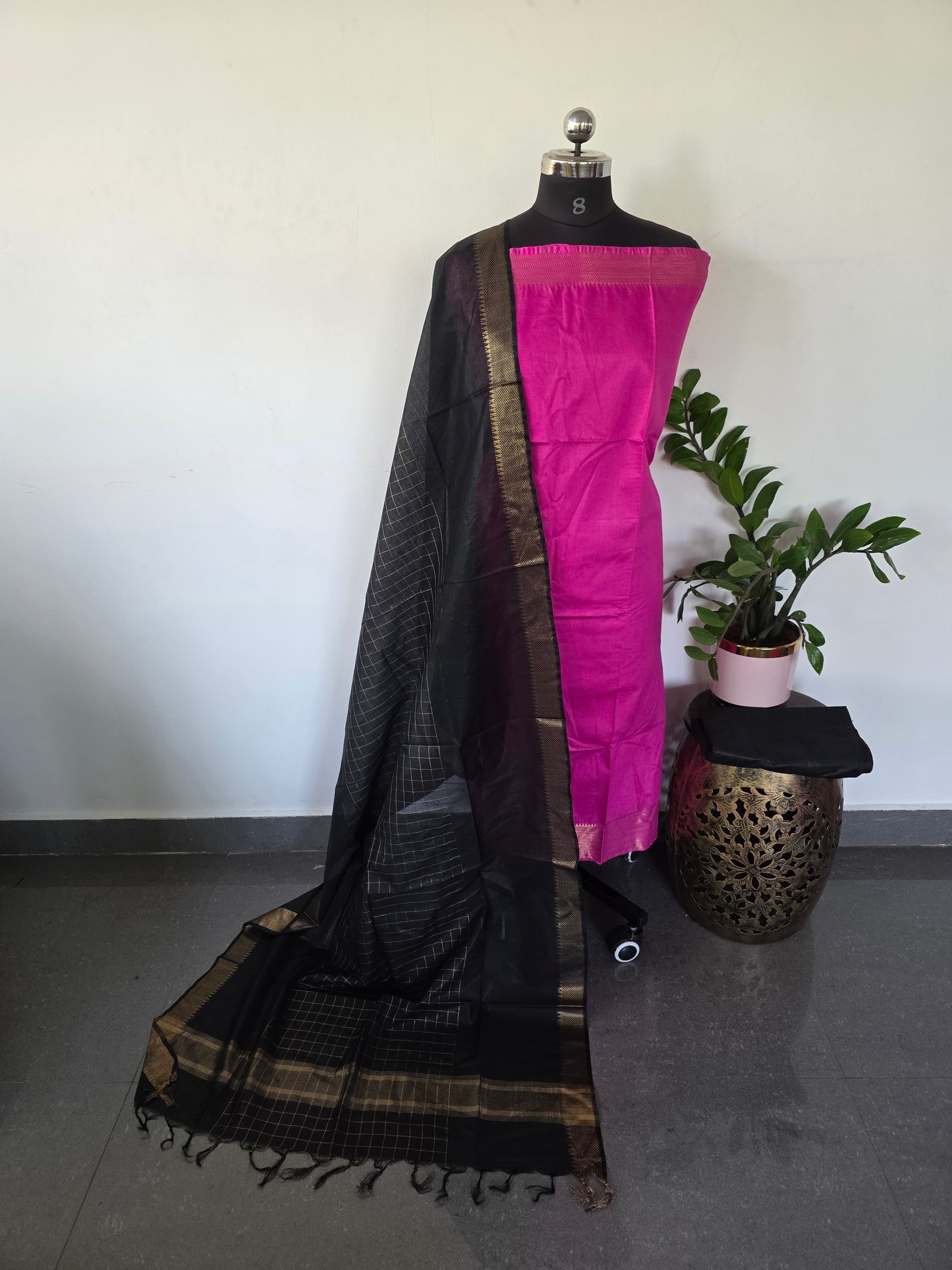 Bhagalpuri fusion mangalagiri silk set (black) - BA162