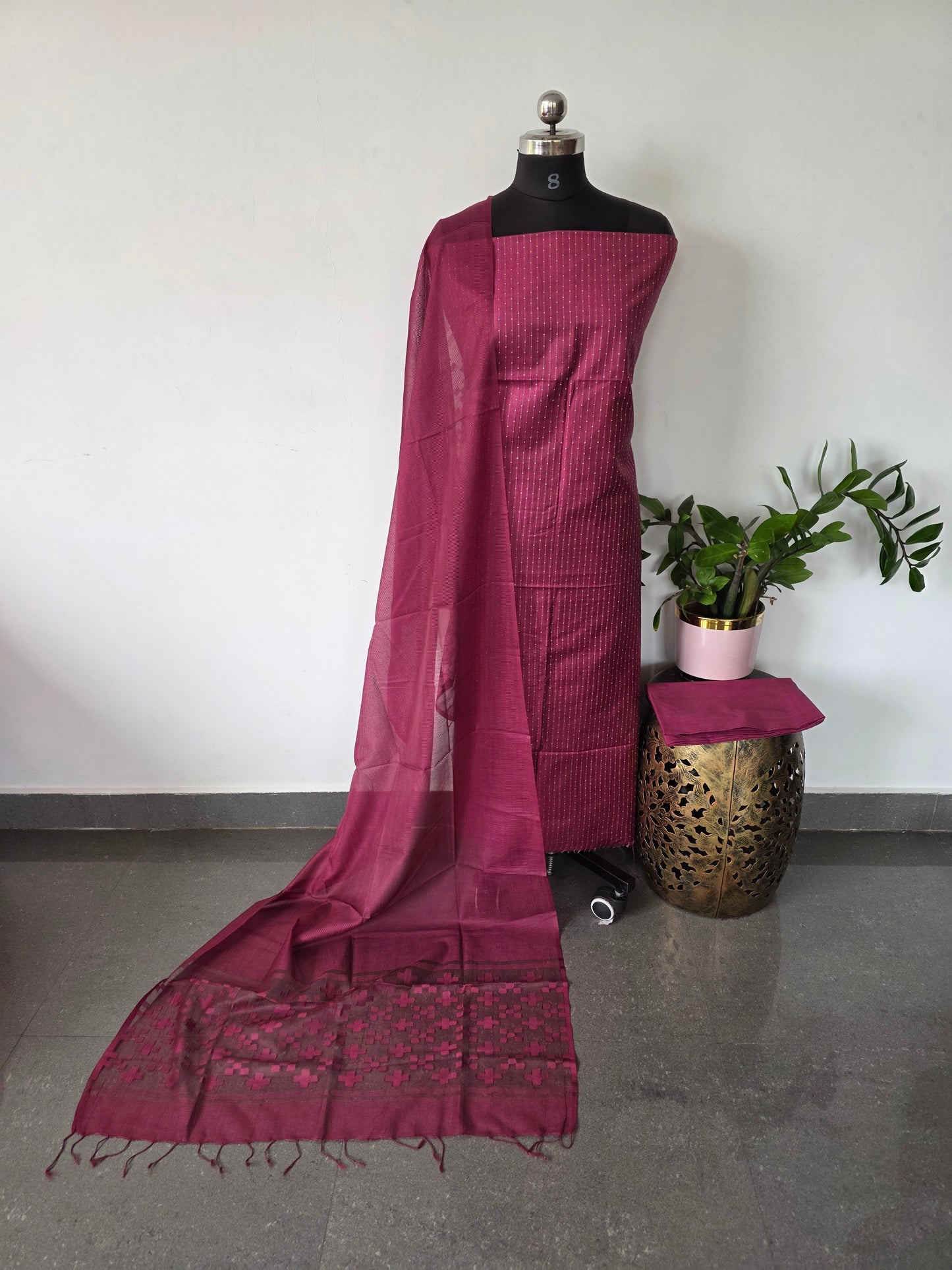 Bhagalpuri katan weaving set  with cutwork duppatta - BA483