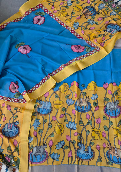 Handcrafted Kalahasthi Penkalamkari bangalore silk set - KH143