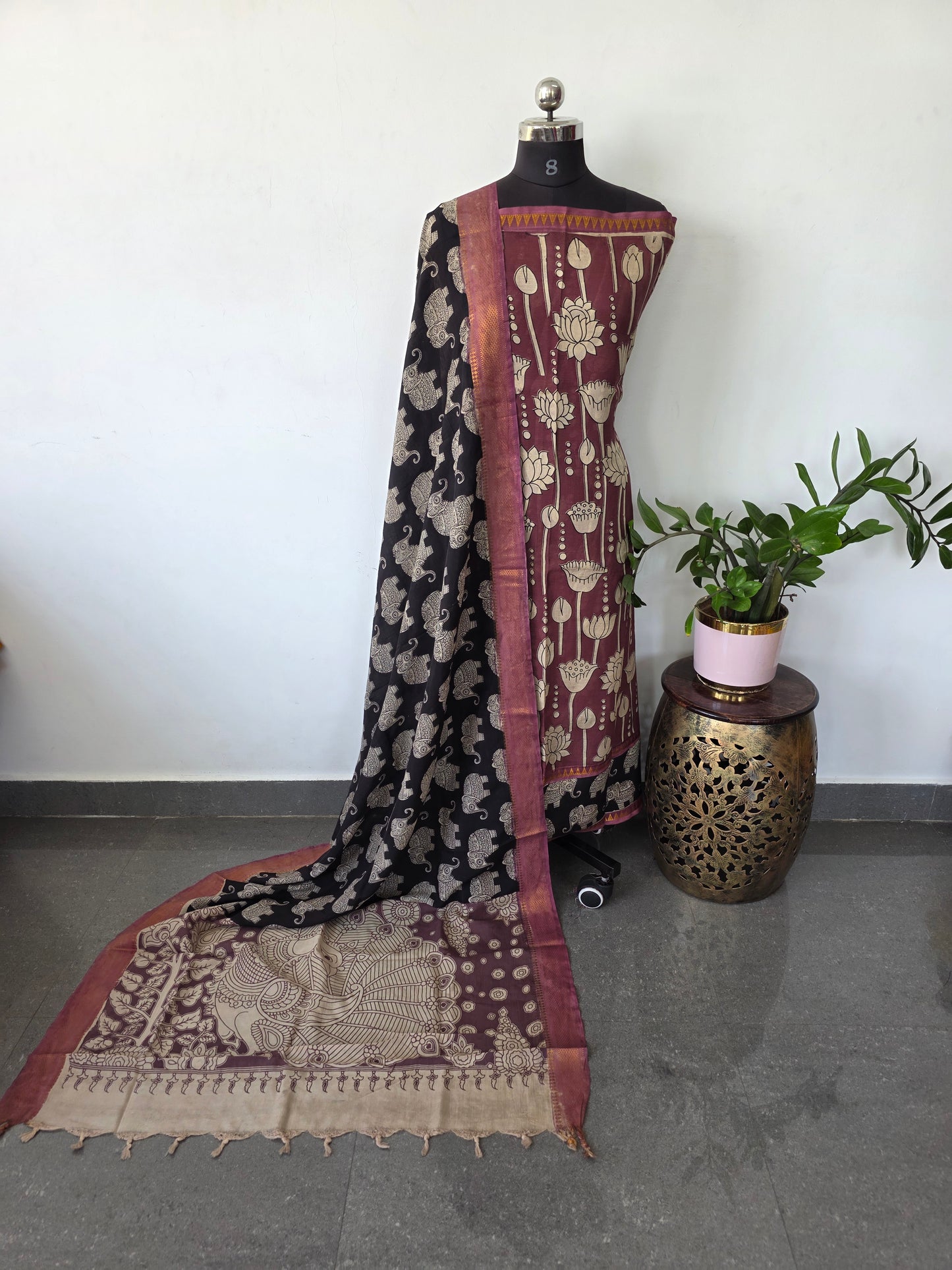 Gap border Mangalagiri kalamkari silk sets (3 mtrs top) - GA26