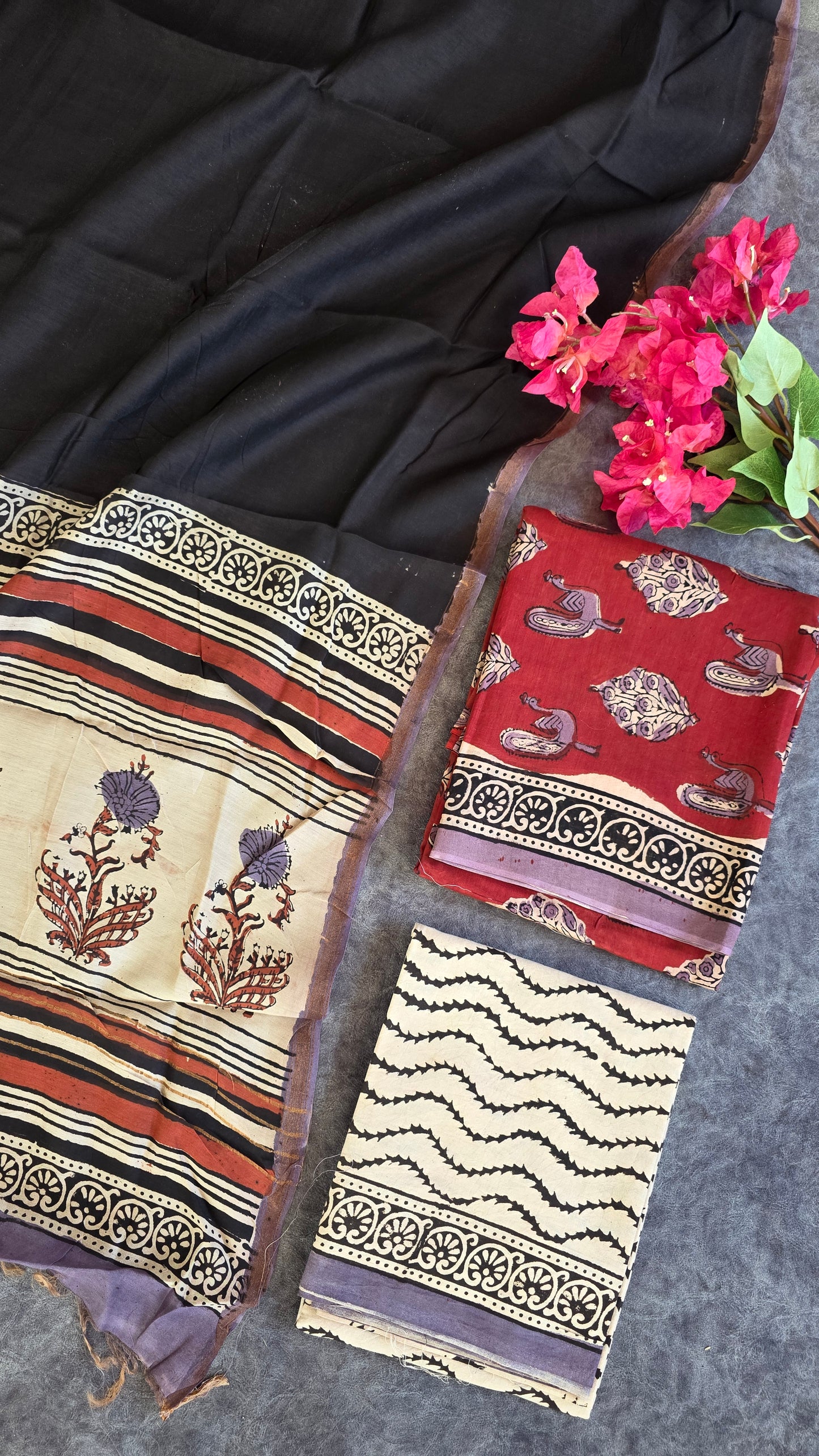Handblock Jaipuri chanderi silk set - JA296