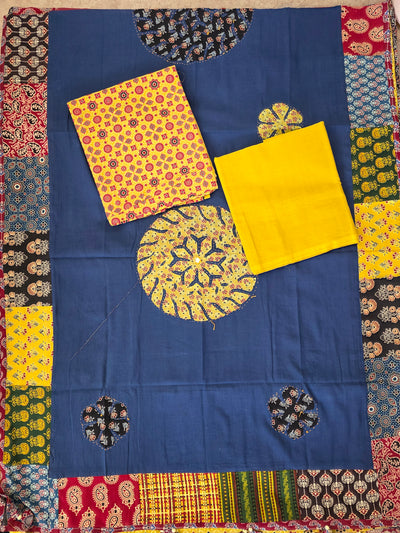 Handcrafted ajrakh cotton top with applique cotton shawl - BAA28