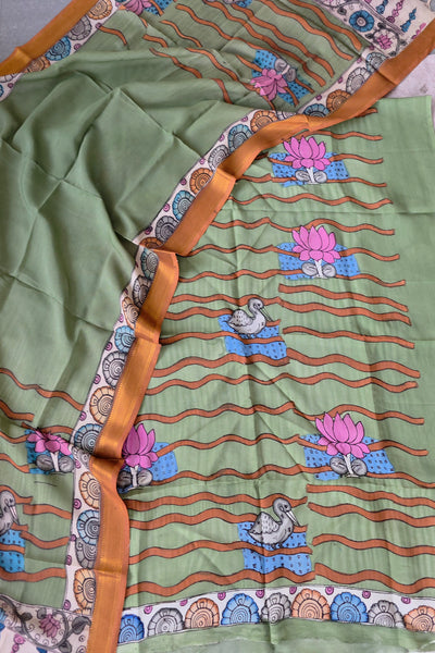 Handcrafted Kalahasthi Penkalamkari bangalore silk set - KH145