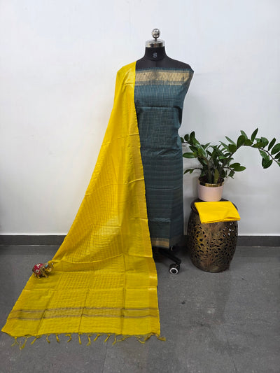 Checked Bhagalpuri fusion mangalagiri silk set - BA523