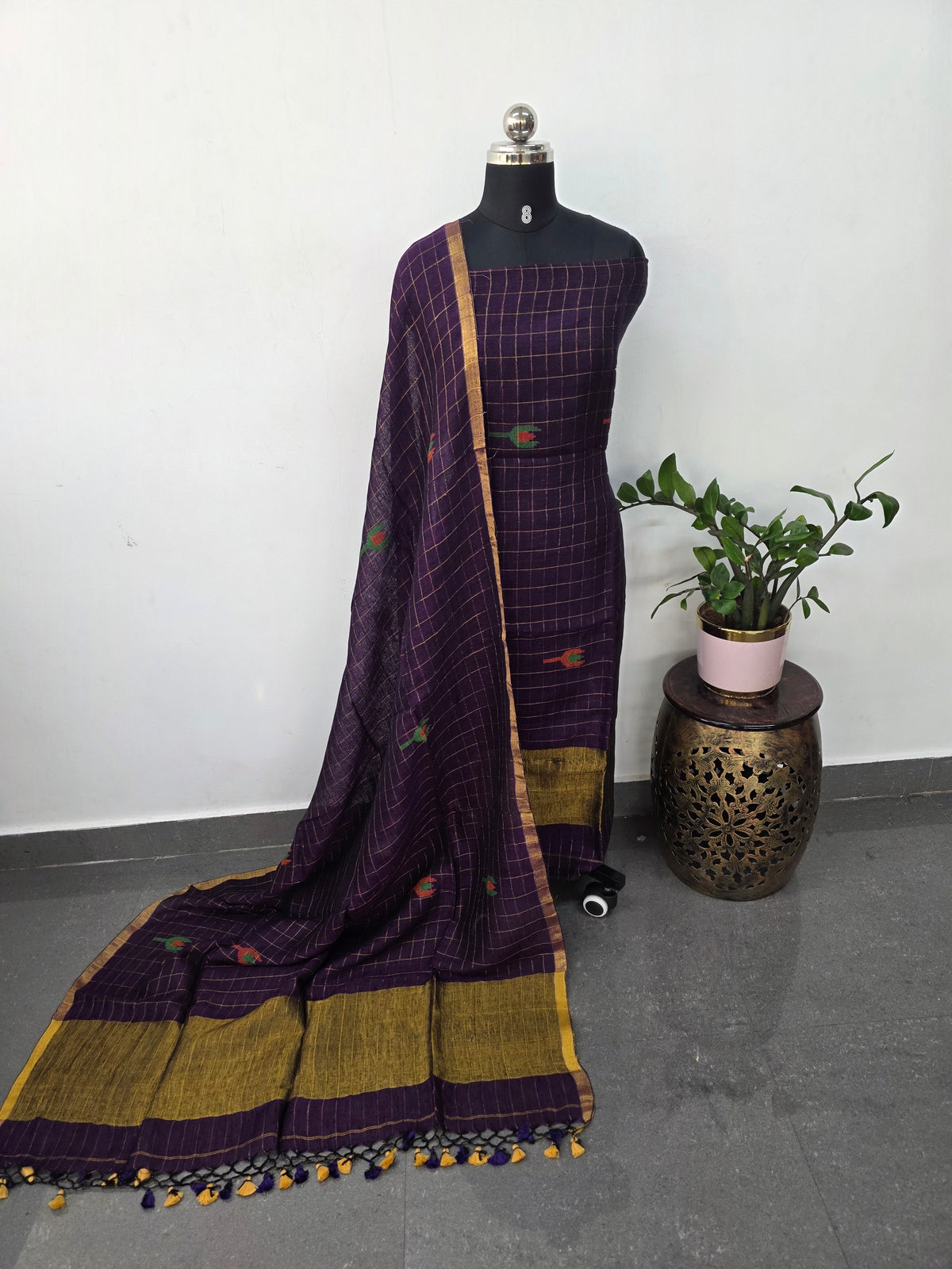 Premium checked handloom linen jamdhani set -JMM527