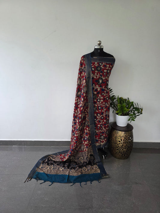 Premium Chennuri  pure kalamkari silk with nizam border - HK48