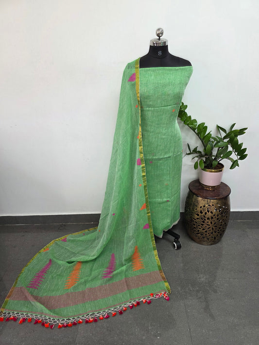 Premium handloom linen jamdhani set - JMM129