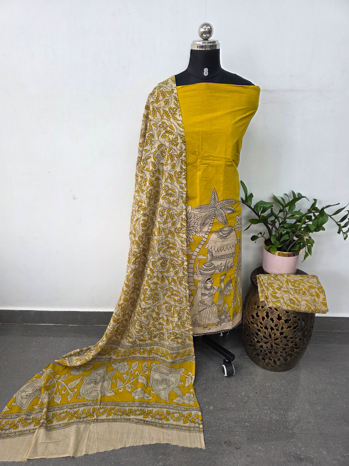 Handcrafted kalamkari cotton set (3 pc)-AK576