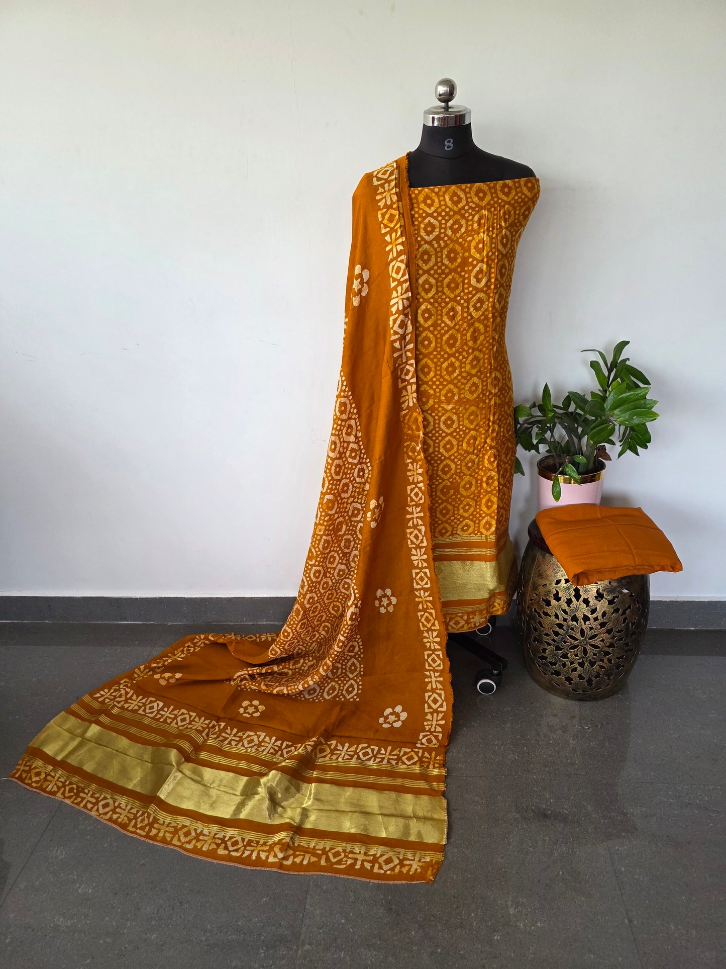 Premium batik silk set  with lagdi patta - BA248