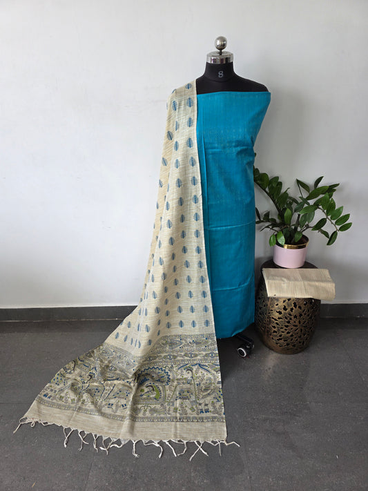 Katan suit with dupion madhubani print salwar - BA142