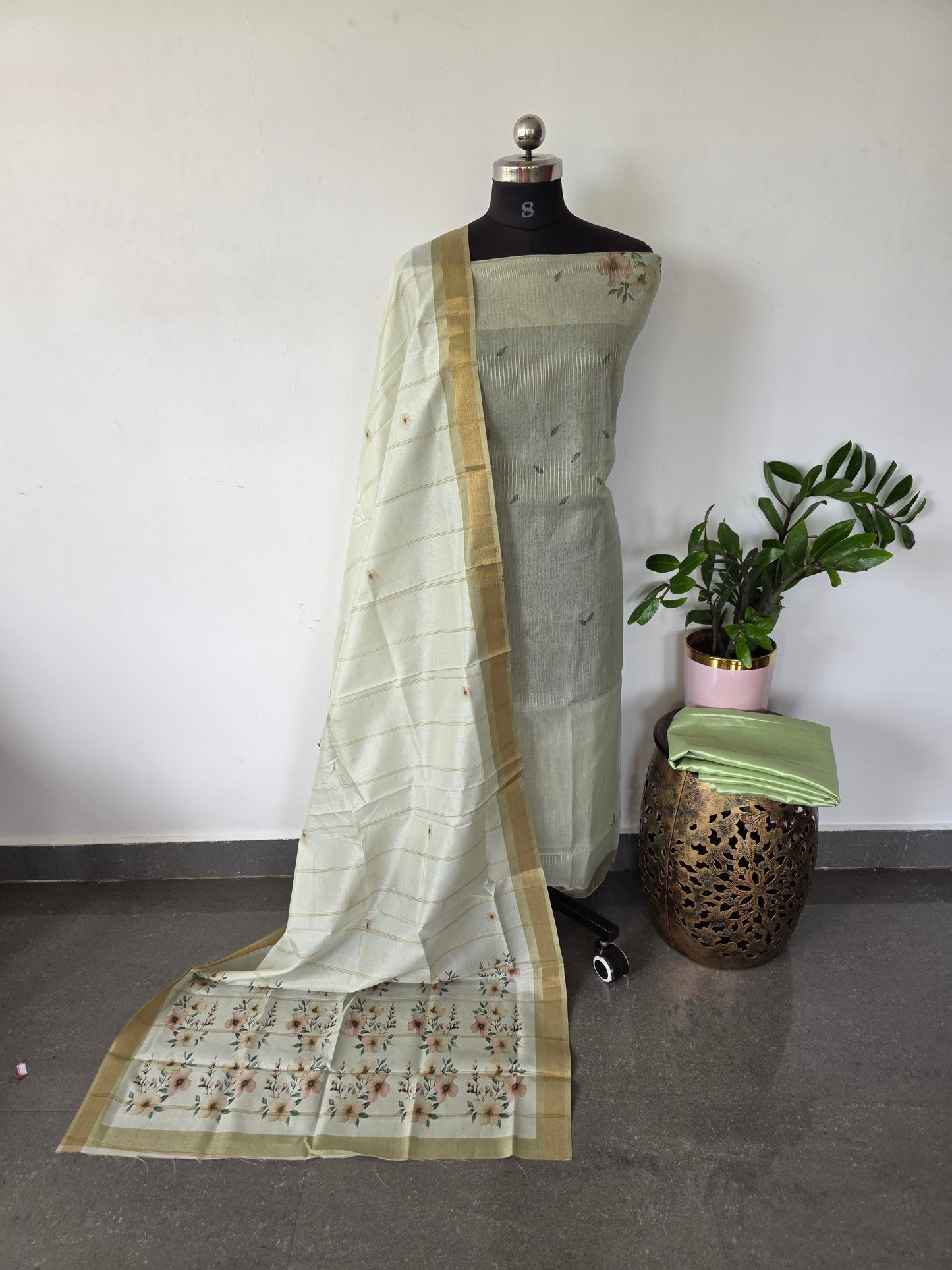 Fancy zari lines silk set - CLA424