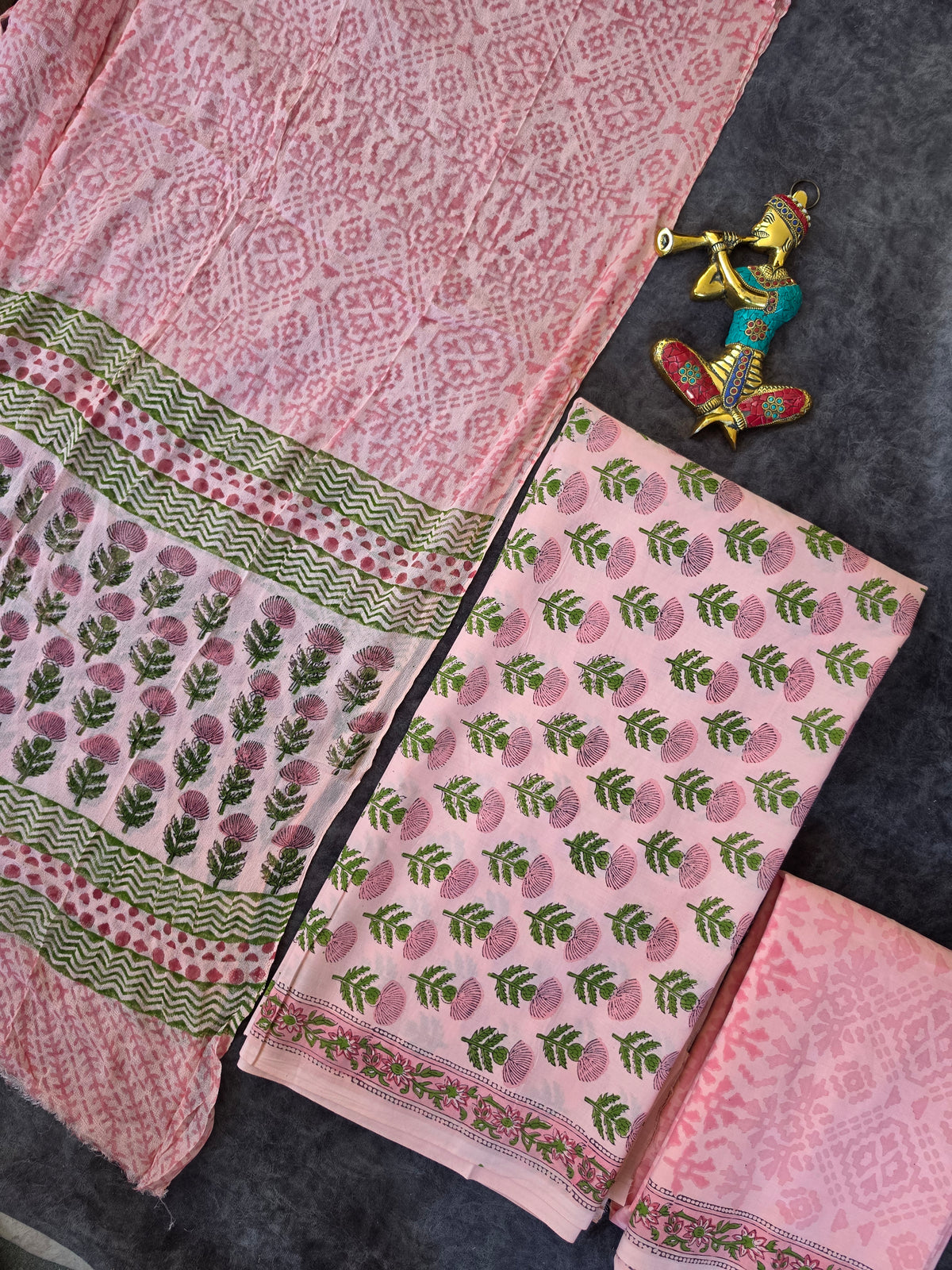 Handblock jaipuri cotton with chiffon duppatta - JA602