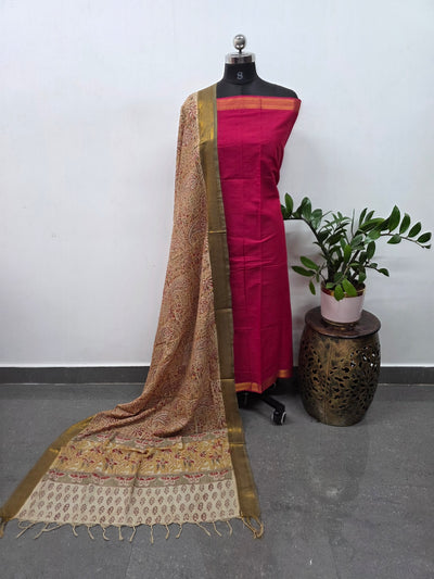 Earth & Loom - Mangalagiri cotton top with handblock  chennuri kalamkari silk shawl  - MK21