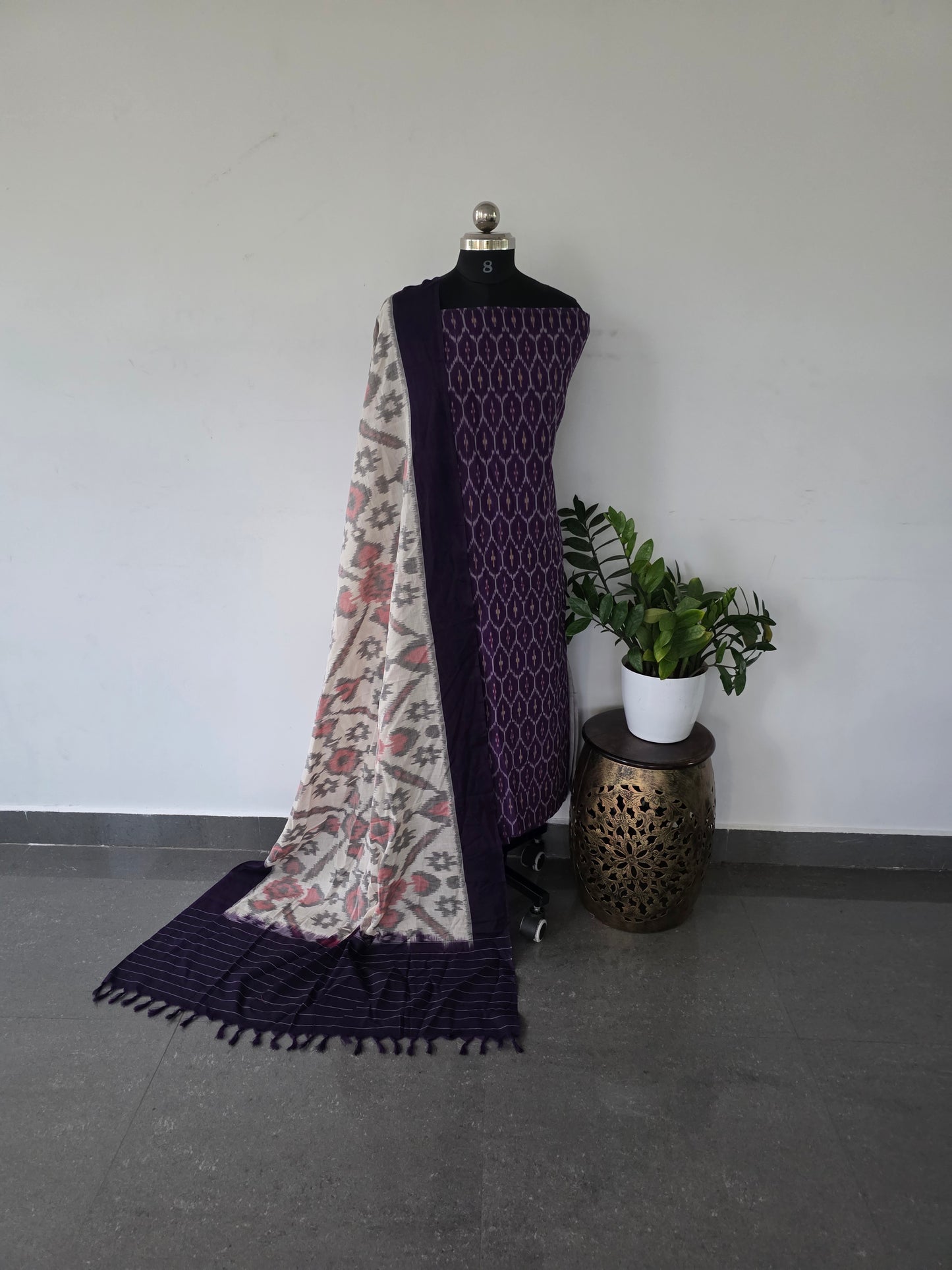 Mercerised ikkat cotton top with double ikkat cotton shawl - MI1