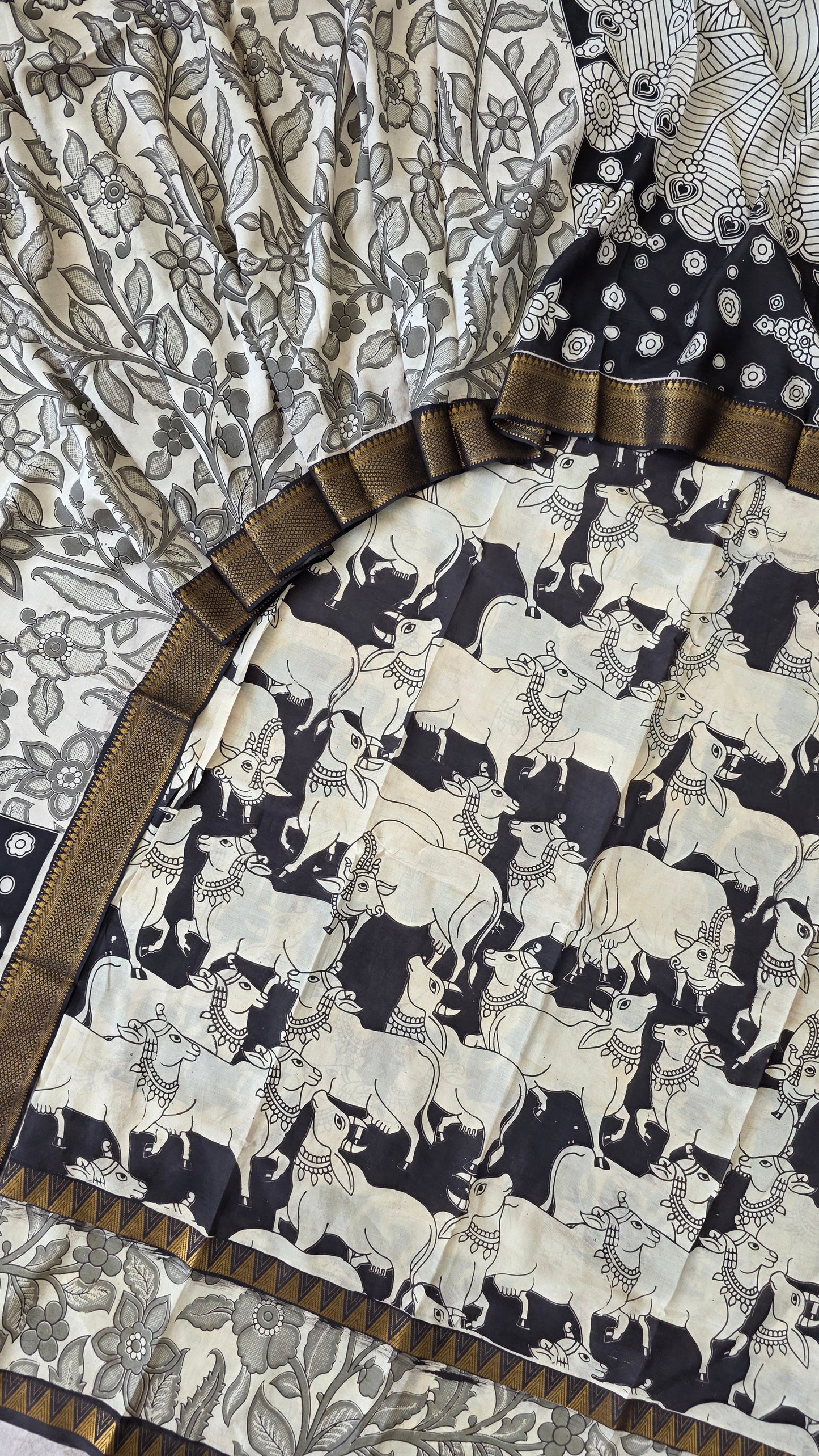 Gap border Mangalagiri kalamkari silk sets (3 mtrs top) - GA21