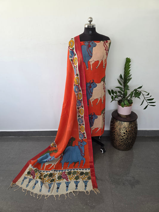 Handcrafted Kalahasthi Penkalamkari bangalore silk set- HP16