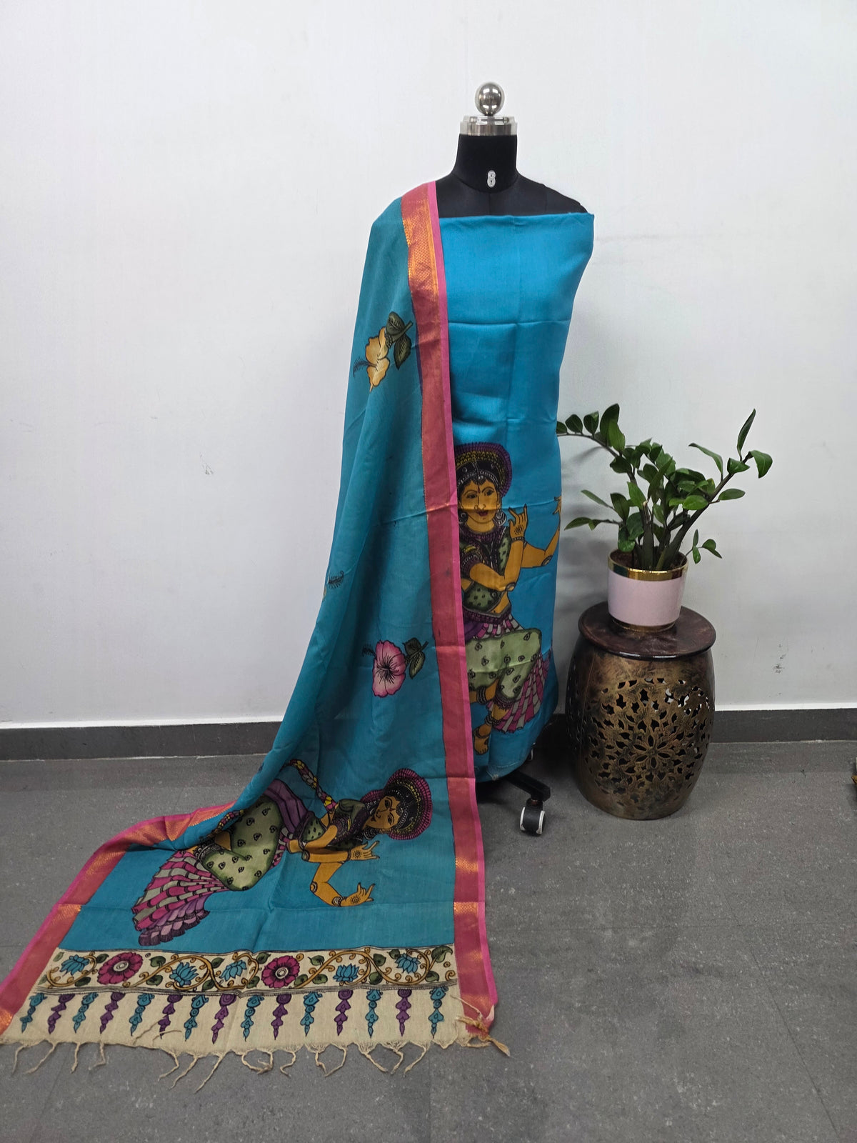 Kalahasthi Handcrafted Penkalamkari bangalore silk set -KH280