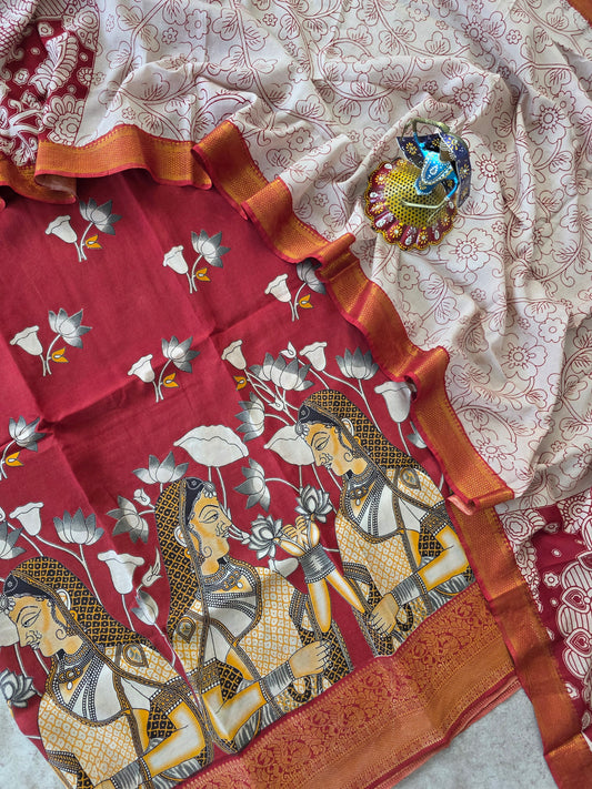 Premium Chennuri pure authentic kalamkari silk with kanchi border - AKS1