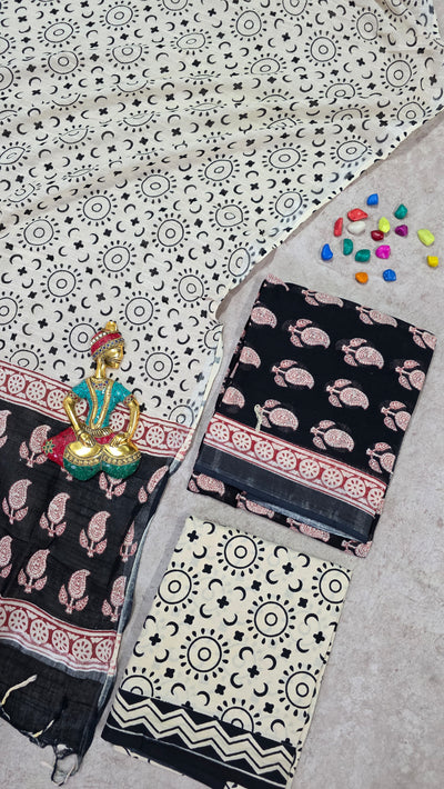 Handblock Jaipuri linen cotton salwar set - JA416