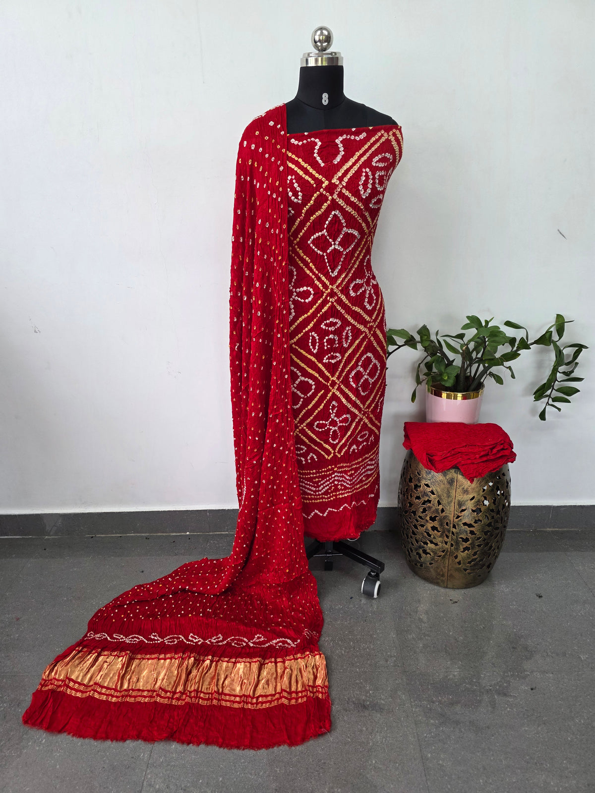Handcrafted bandhani modal  salwar set with lagdi patta pallu - B128