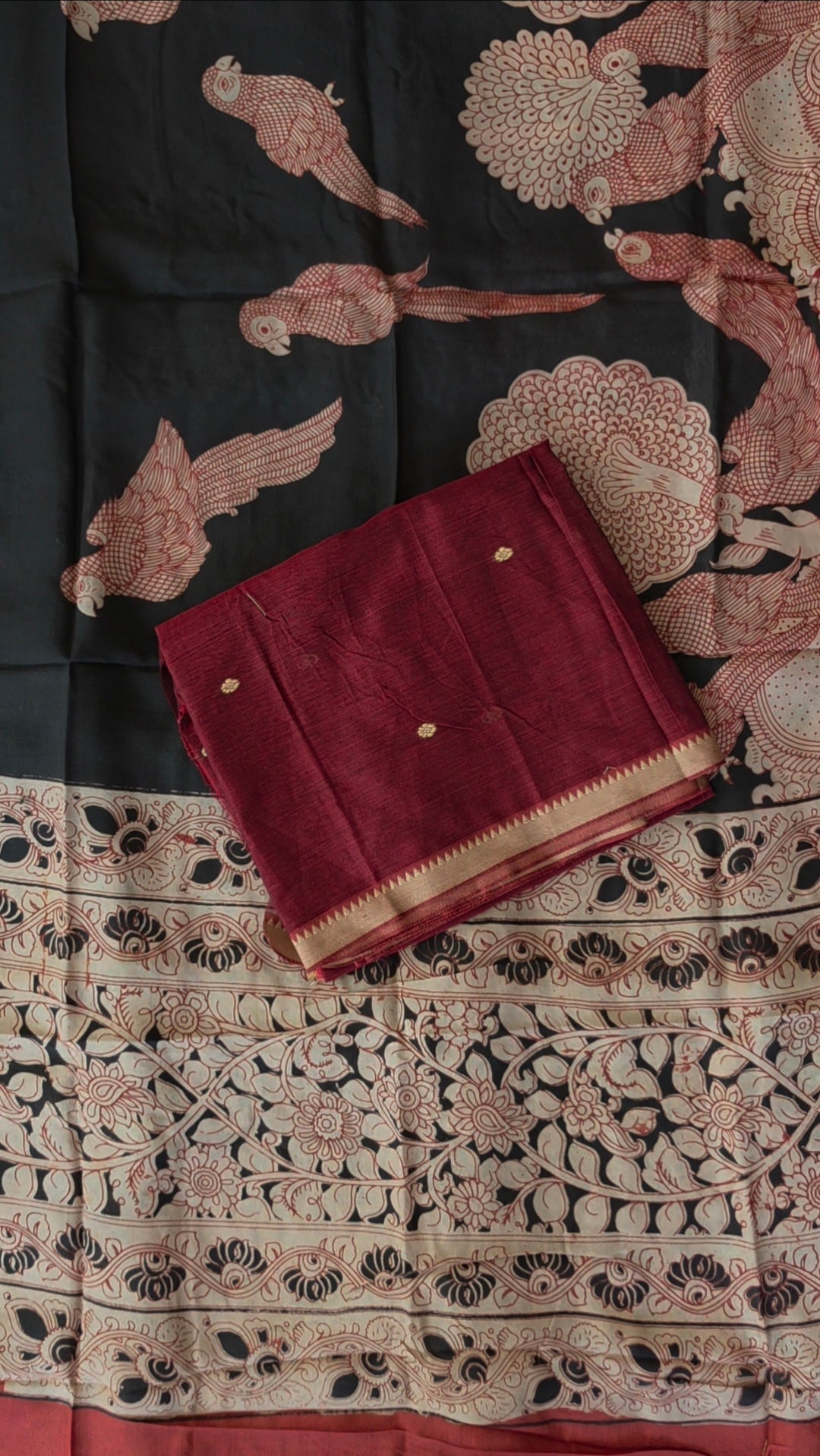 Fusion Narayanapet with handcrafted chennuri silk kalamkari duppatta -NA683