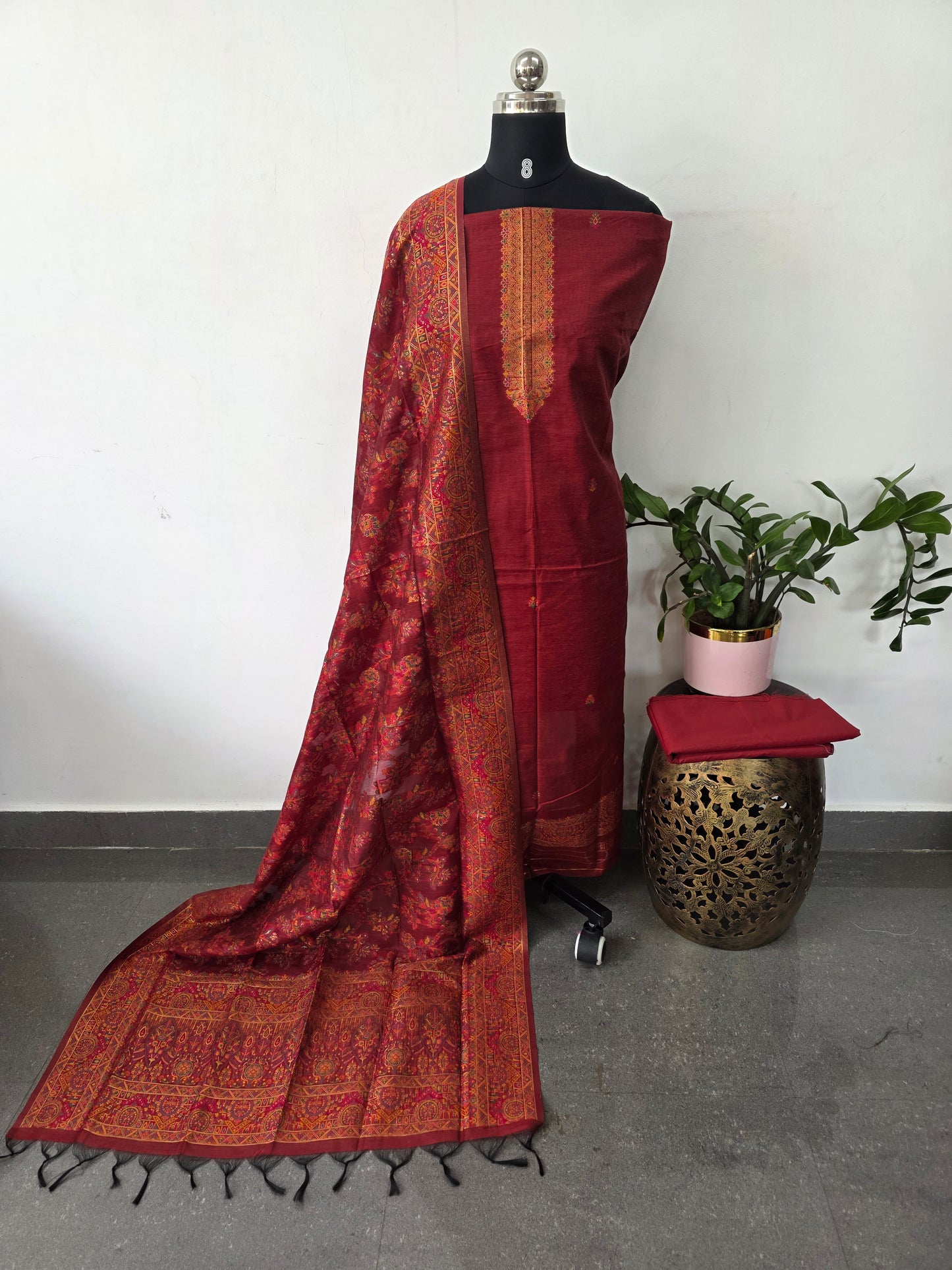 Premium silk cotton jamdhani set-AV353