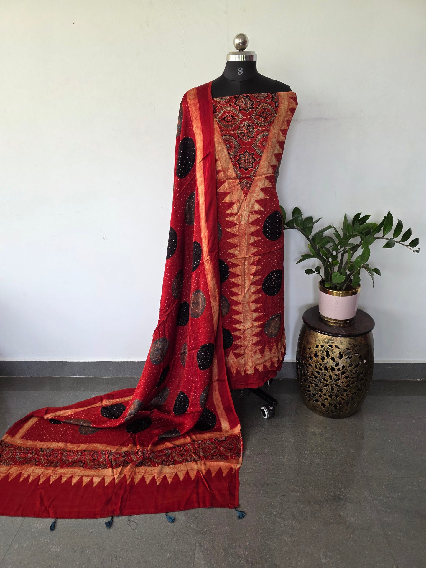 Handcrafted ajrakh modal silk set - HZ192