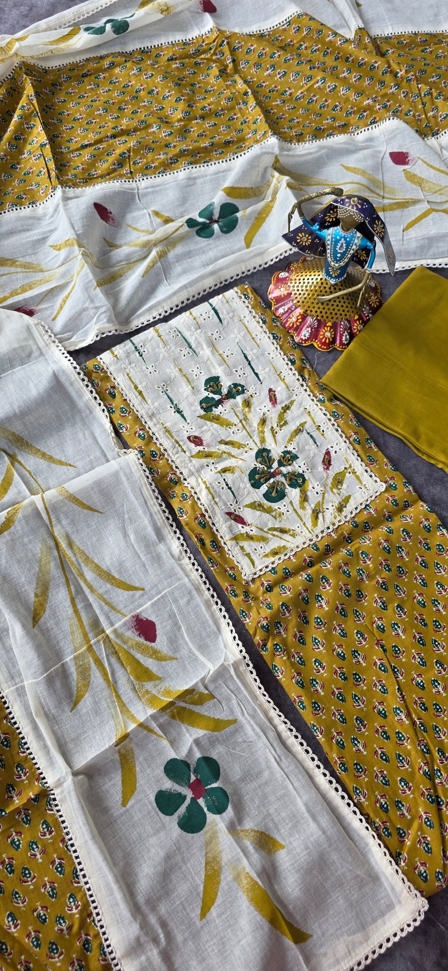 Pure jaipuri cotton top with brush paint hakoba neck work  - 1