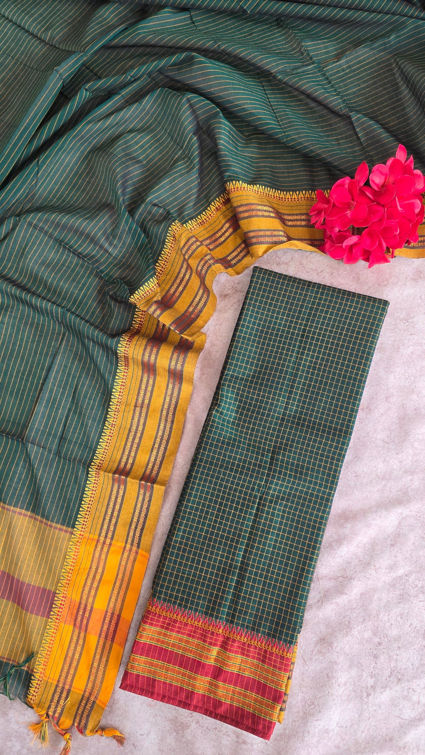 Mercerised checked narayanapet salwar set (green) (4.5 meters) - NA40