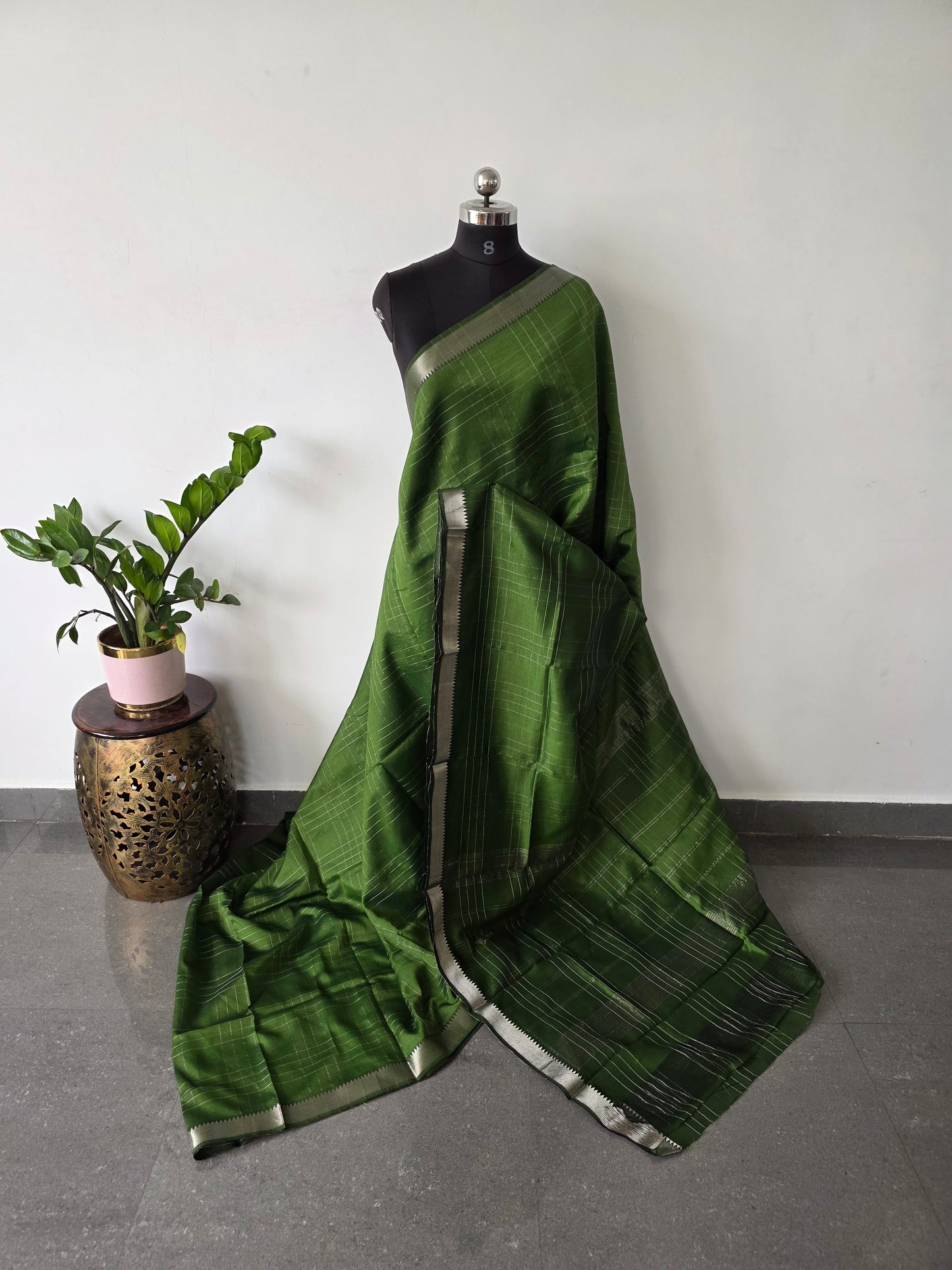 Premium checked semi mangalagiri pattu saree - MAA145