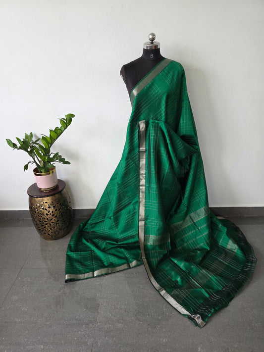 Premium checked semi mangalagiri pattu saree - MAA143