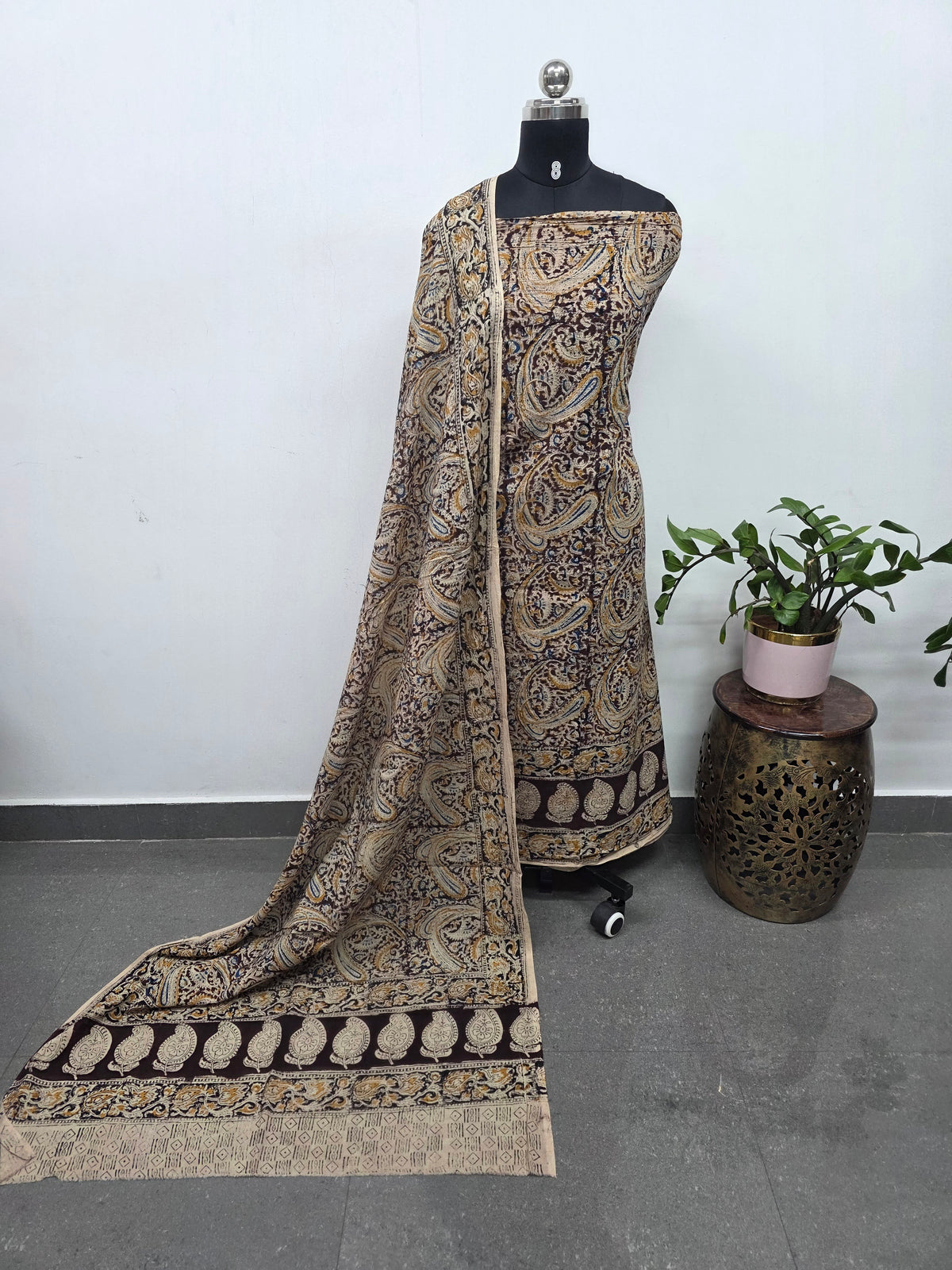Handblock pure kalamkari cotton with border (2 pc set) - AK511