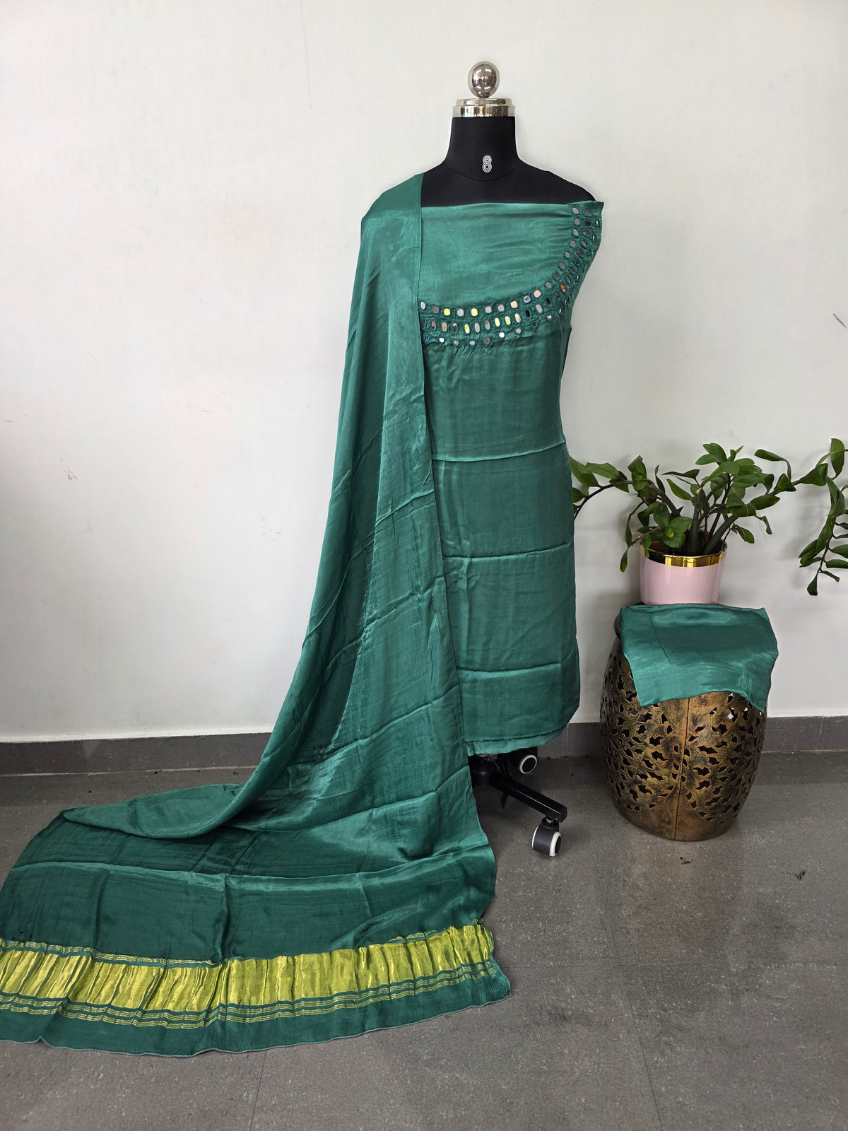 *Preorder 20-25 days*- Kutch mirror work Modal silk set-B131