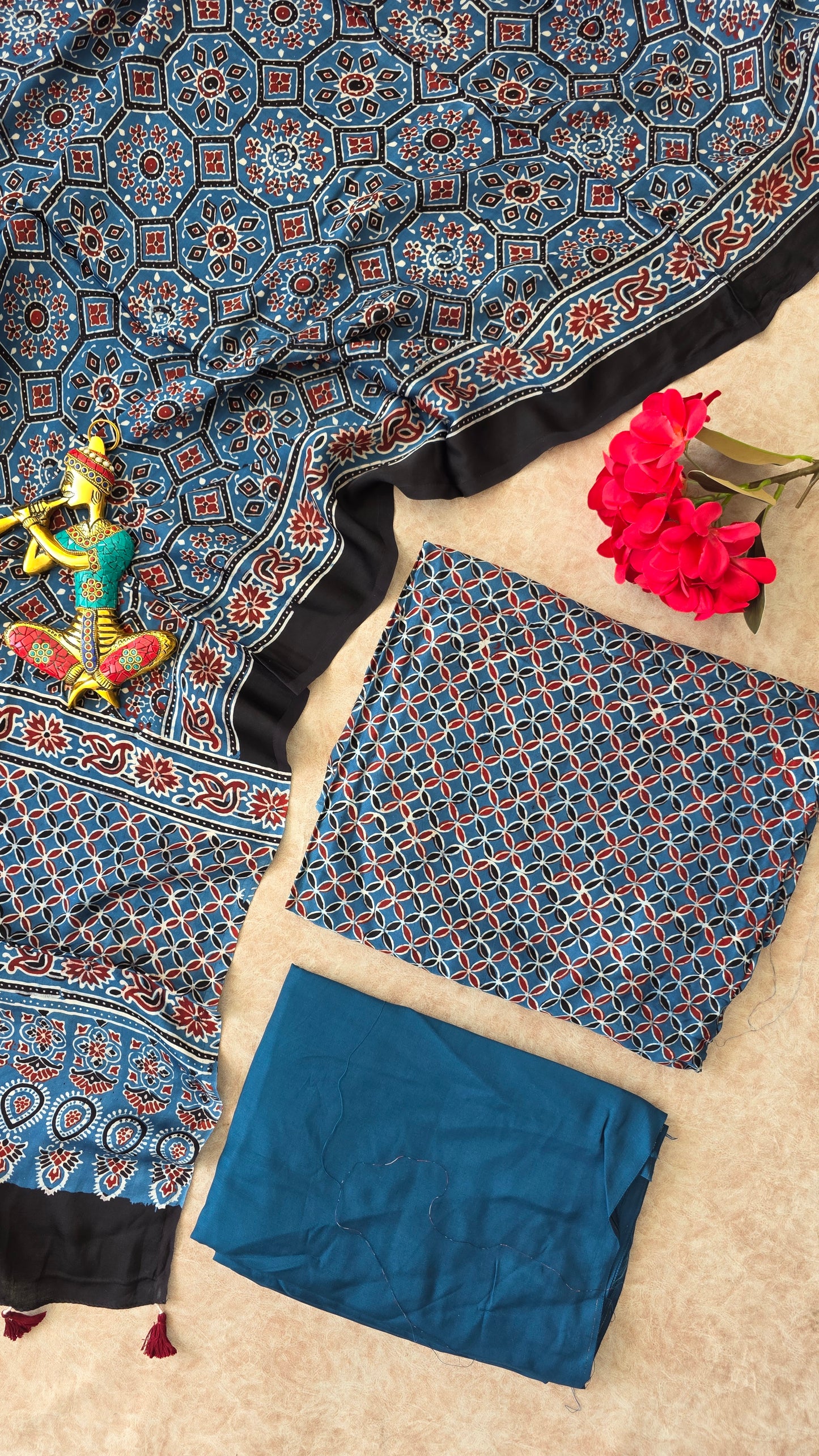 Handcrafted Jaipuri ajrakh modal silk set - RJ24