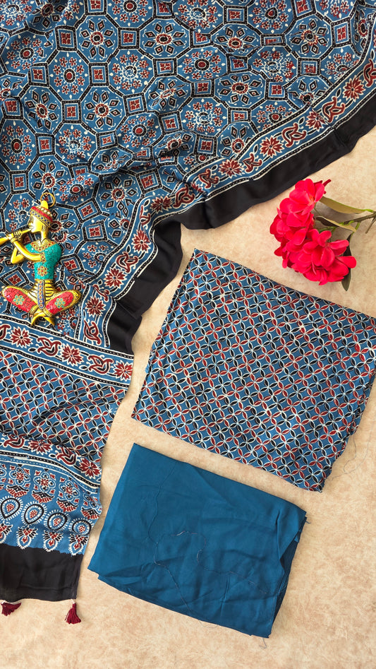 Handcrafted Jaipuri ajrakh modal silk set - RJ24