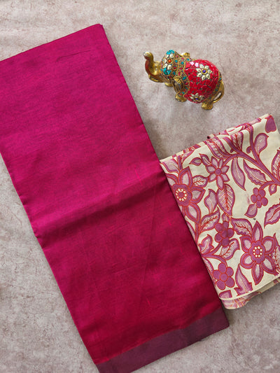 Premium plain semi mangalagiri pattu saree kalamkari silk blouse - MAA172