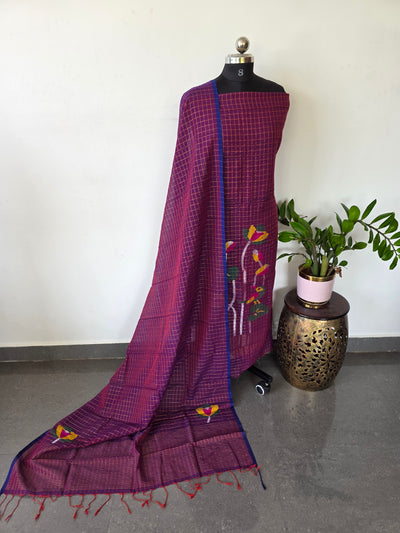 Handloom zari Checked Mul cotton paithani jamdhani set - JMM305