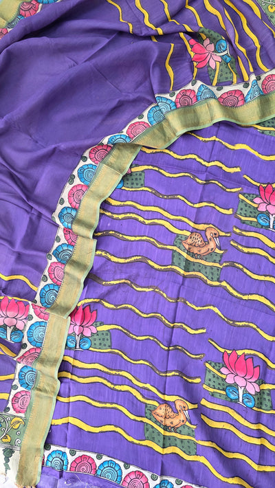 Kalahasthi Handcrafted Penkalamkari bangalore silk set -KH253