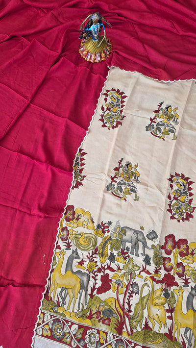 Penkalamkari inspired Chennuri kalamkari silk set - AK64
