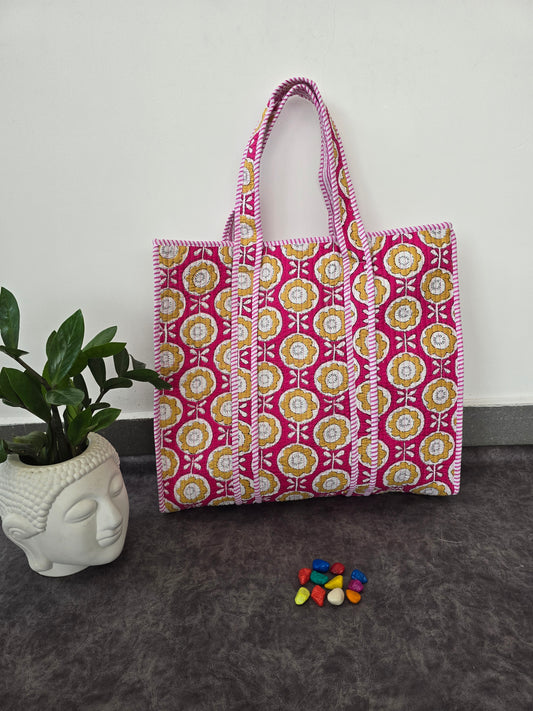 Jaipuri quilted cotton bag with zipper - QZ37