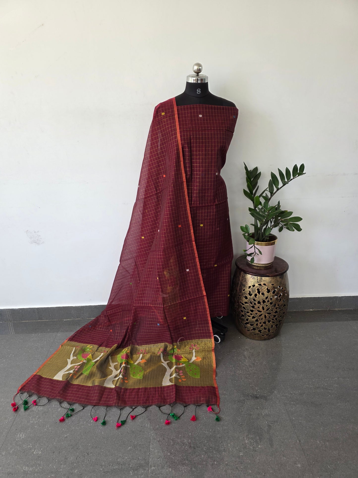 Premium zari checked muslin jamdhani - ZA2