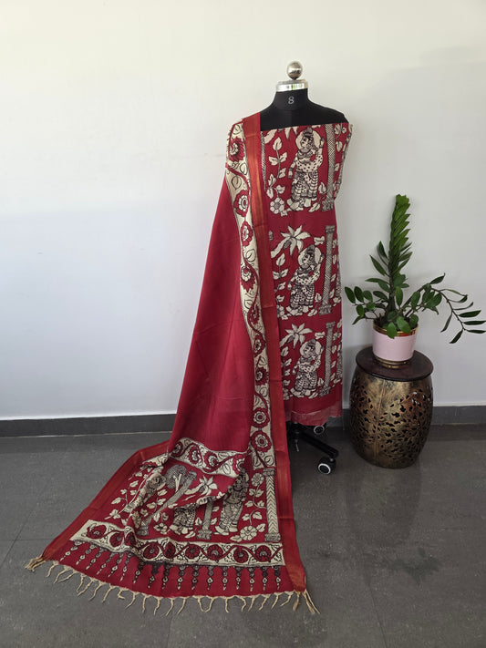Handcrafted Kalahasthi Penkalamkari bangalore silk set- HP25