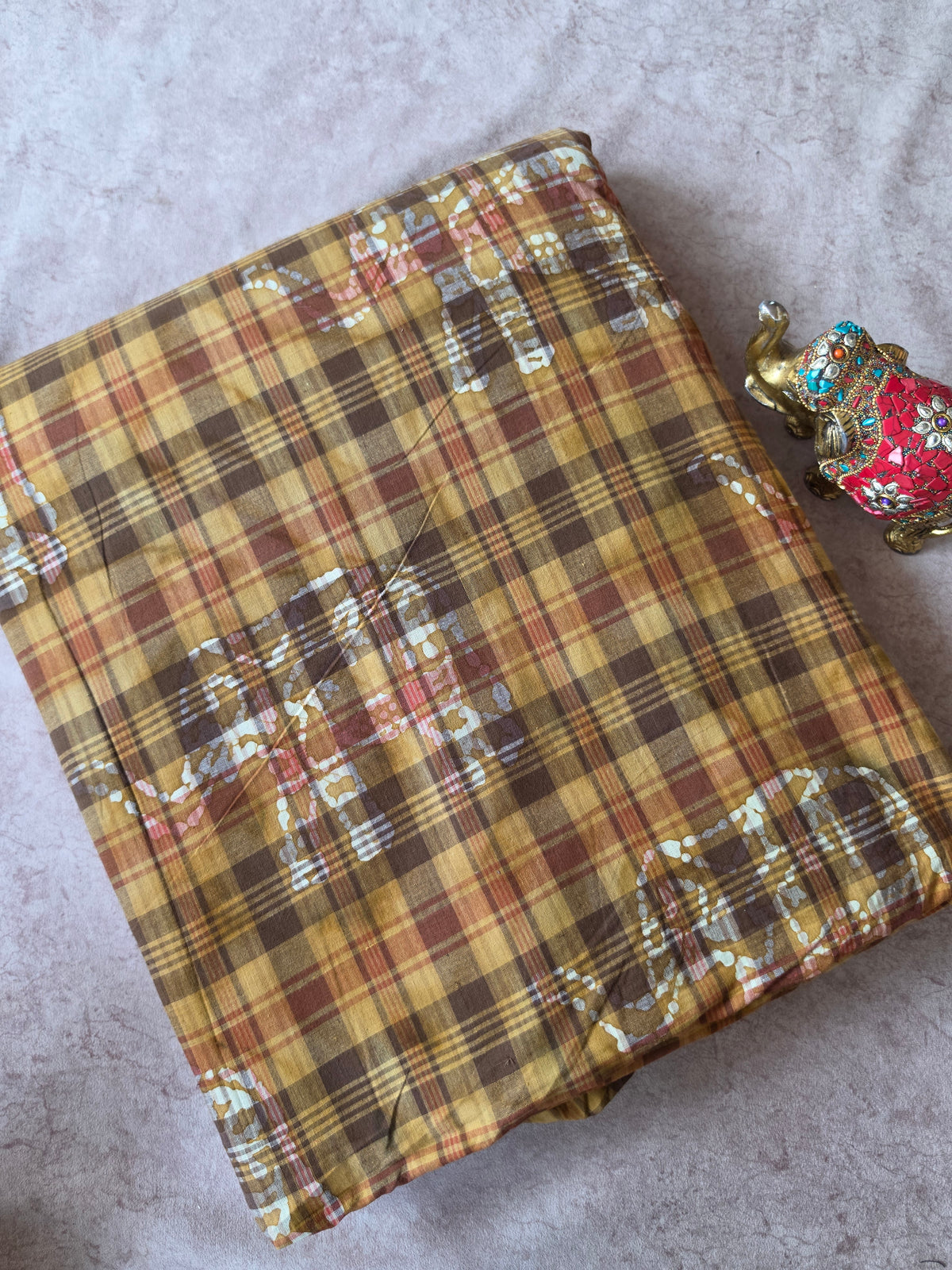 Handcrafted batik checked cotton running material -HB94