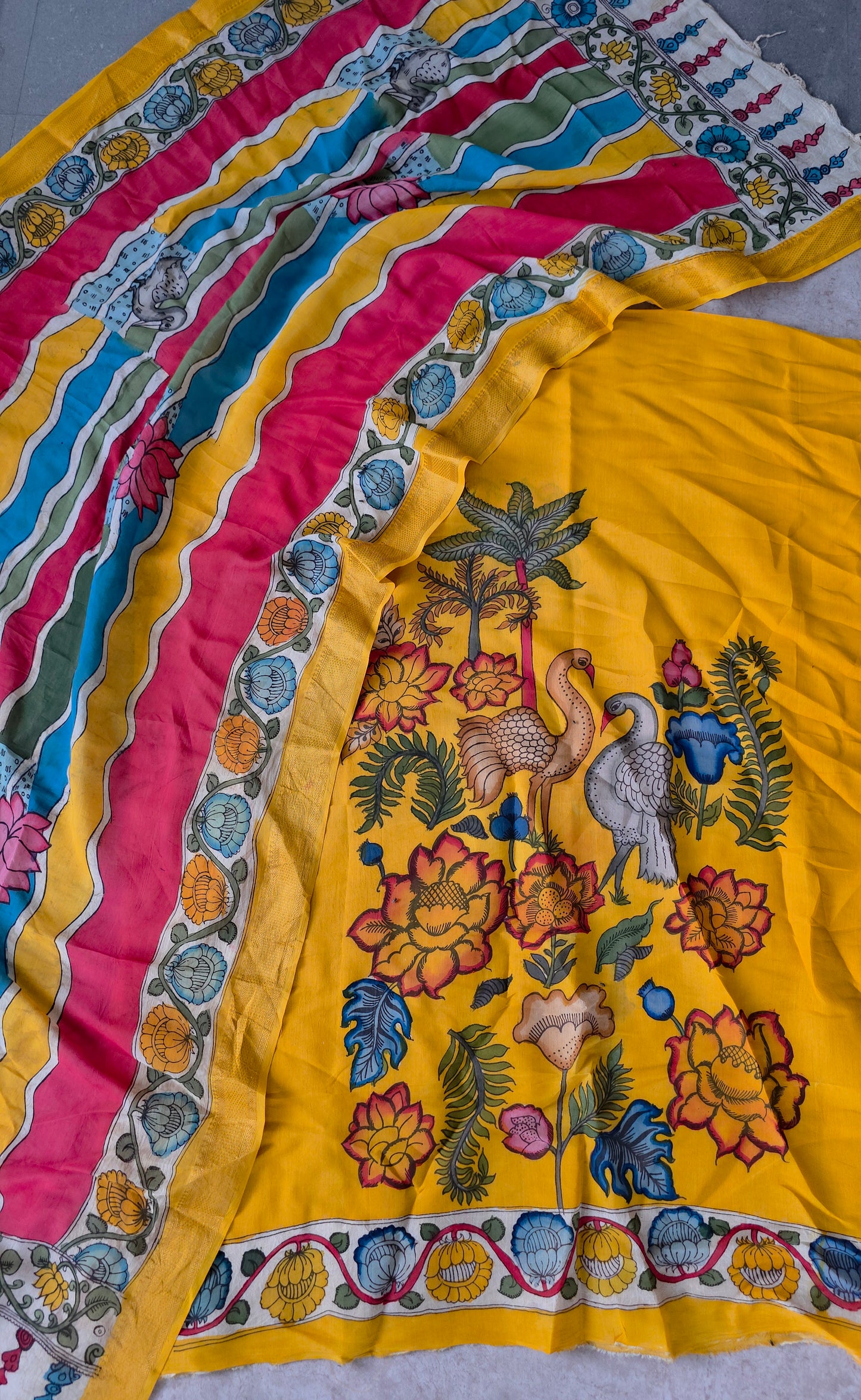 Handcrafted Kalahasthi Penkalamkari bangalore silk set - KH169