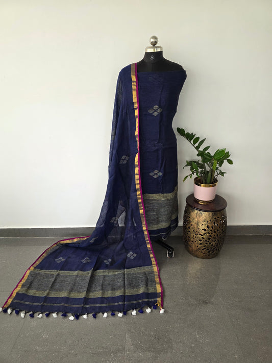 Premium handloom linen jamdhani set with giccha weave- AA112