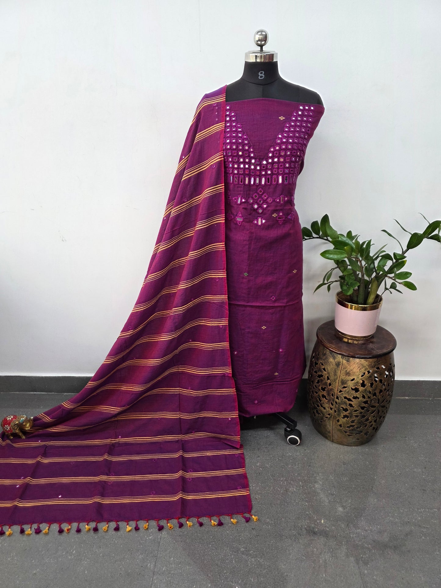 Handcrafted Mirror work cotton bhujodi salwar set - BB392