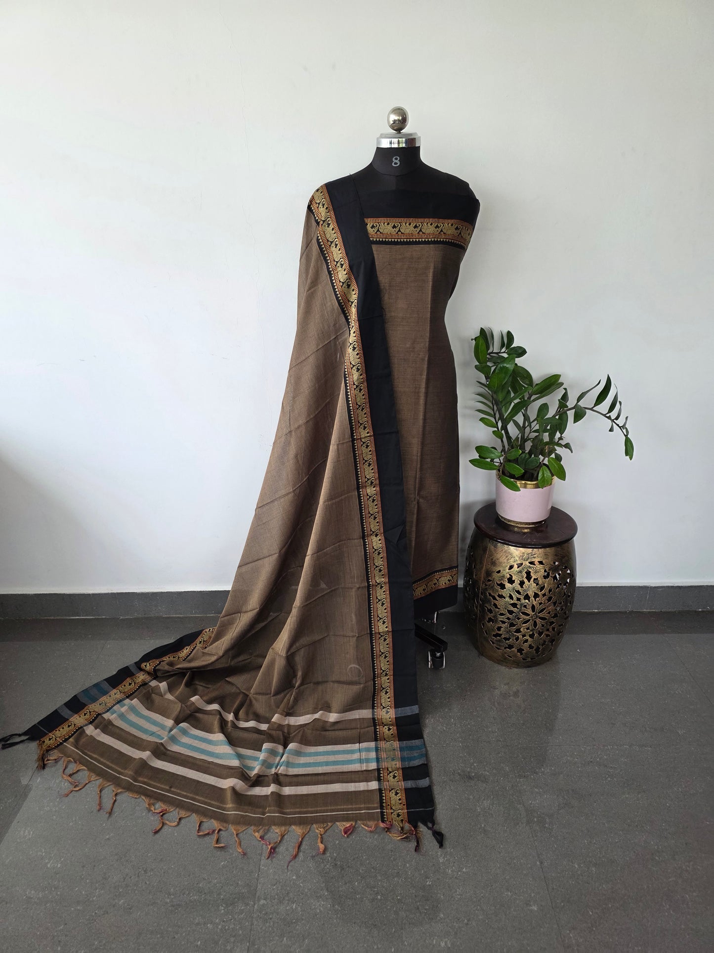 Mercerised narayanapet salwar set with elephant border (4.5 meters)- NA399