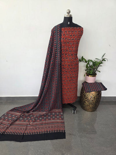 Handcrafted hakoba ajrakh cotton set -HZ347