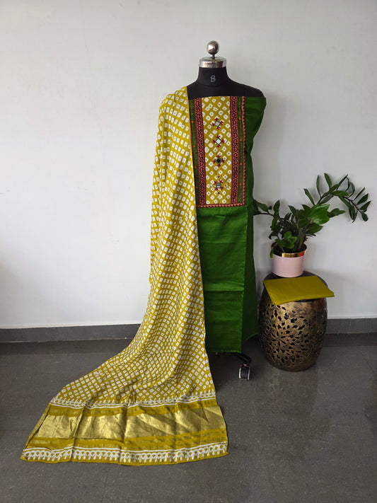 Premium Satoon cotton top with lagdi patta chanderi shawl - AS55